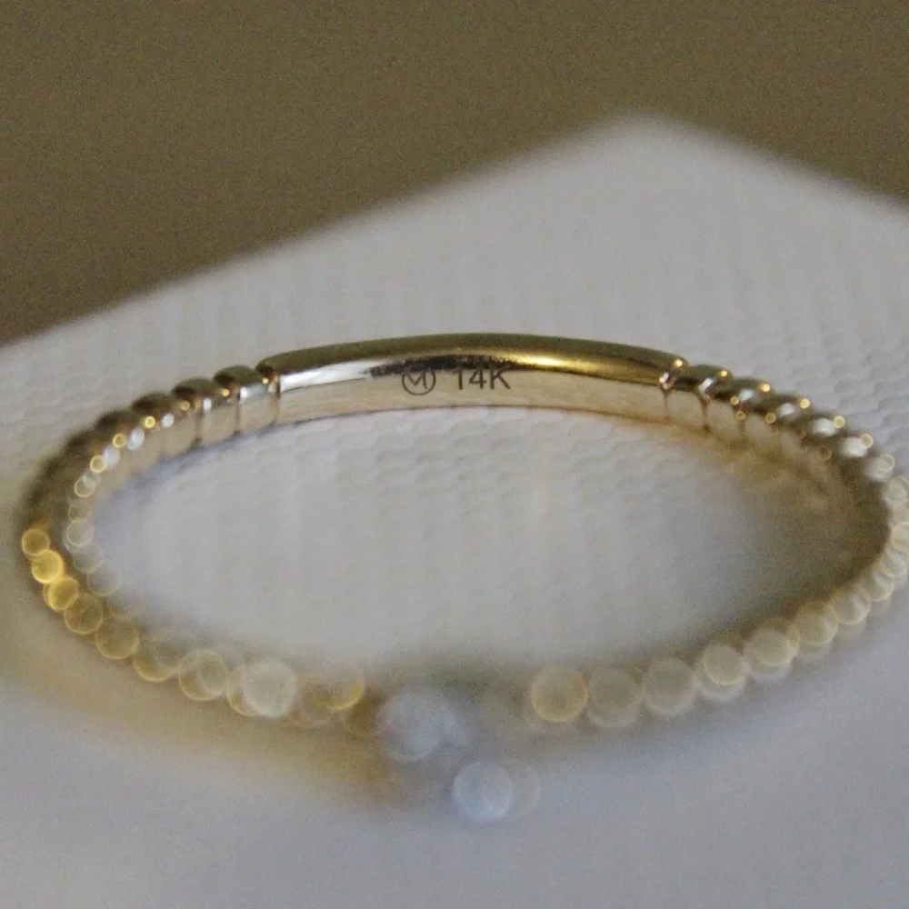 Mejuri Solid 14k Yellow Gold Beaded Diamond Solitaire Ring Size 6 - Picture 6 of 13